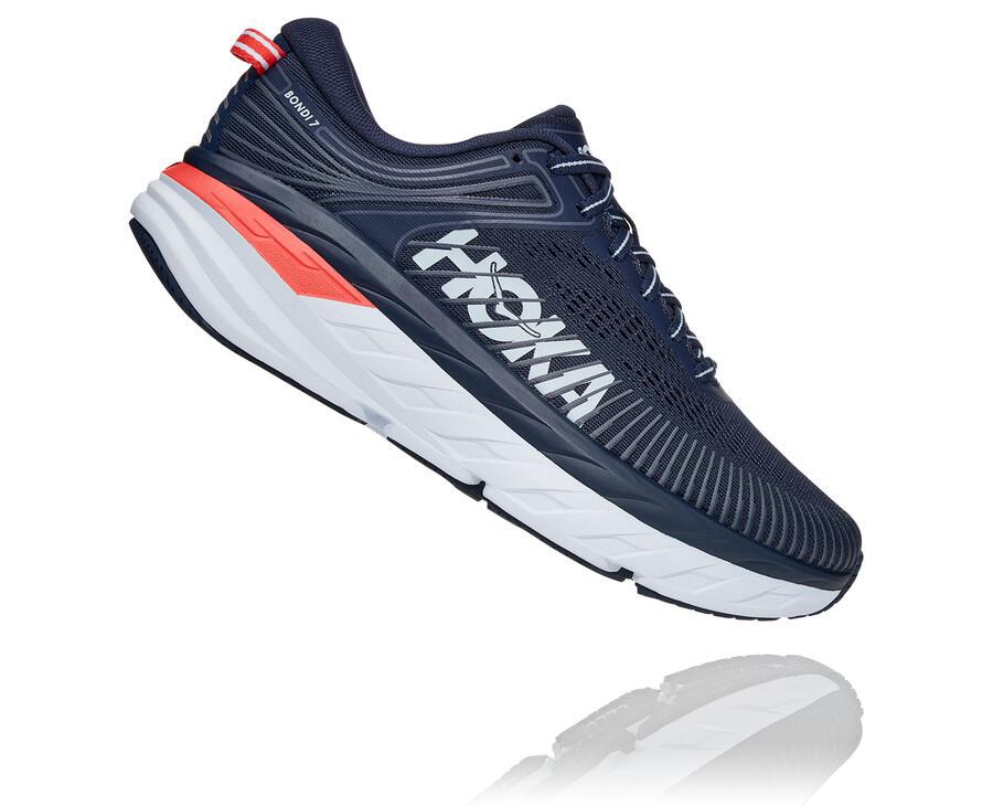 Zapatillas Running Hoka One One Mujer - Bondi 7 - Azul Marino/Blancas - HJS108354